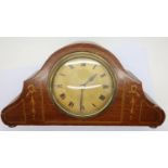 Edwardian inlaid mantel clock, H: 14 cm. P&P Group 2 (£18+VAT for the first lot and £3+VAT for