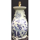 An early 20th Century Oriental Baluster form vase with electric lamp fitting, overall H: 41 cm.