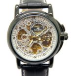 Kronen & Sohne; gents automatic skeleton wristwatch on a leather strap, working at lotting. P&P