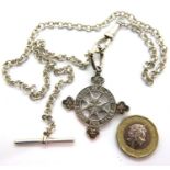 Silver wristwatch chain and St Johns Ambulance silver fob for 1932, 32g. P&P Group 1 (£14+VAT for