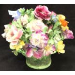 A large Crown Staffordshire ceramic Posy, with some damages, D: 25 cm. Not available for in-house