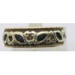 Yellow and white metal ring set with sapphires and white stones, size P, 4.1g. P&P Group 1 (£14+