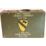 Vietnam War Era Aircraft Metal Suitcase. Hand painted and named to an Officer in the 1st Air Cav