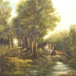 Oil on board of a country water mill indistinctly signed, 43 x 33 cm. Not available for in-house P&