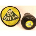 Lotus gear knob and a badge. P&P Group 1 (£14+VAT for the first lot and £1+VAT for subsequent lots)