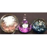 Three glass paperweights including a Selkirk example. P&P Group 2 (£18+VAT for the first lot and £