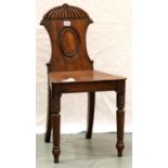 Regency mahogany hall chair, H: 82 cm. Not available for in-house P&P, contact Paul O'Hea at