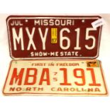 Two American license plates. P&P Group 2 (£18+VAT for the first lot and £3+VAT for subsequent lots)