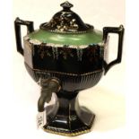 Jackfield ware Victorian ceramic samovar. Not available for in-house P&P, contact Paul O'Hea at