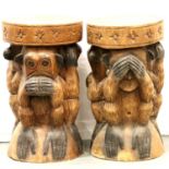 Pair of African carved hardwood stools, H: 55 cm. Not available for in-house P&P, contact Paul O'Hea