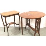 Early 20th Century mahogany Sutherland table for restoration and a mahogany occasional table. Not