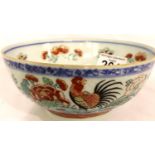 Chinese 18th Century porcelain bowl painted with flower and cockerel decoration, D: 16 cm. P&P Group
