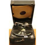 Columbia portable gramophone with chrome arm. Not available for in-house P&P, contact Paul O'Hea