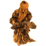 19th Century Chinese rosewood carved figurine, H: 35 cm. P&P Group 3 (£25+VAT for the first lot