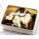 Silver pill box with enamel bulldogs. P&P Group 1 (£14+VAT for the first lot and £1+VAT for