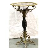 A mid 20th Century brass framed lamp table, the top set with mother of pearl flowers in the