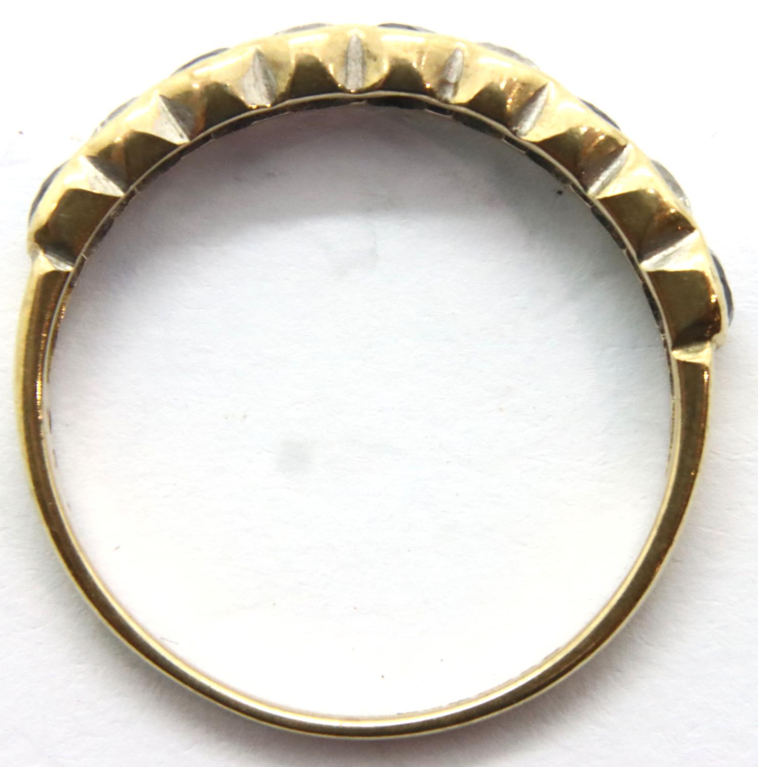9ct gold hallmarked diamond and sapphire half eternity ring, size K, 1.2g. P&P Group 1 (£14+VAT - Image 3 of 3
