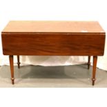 19th century mahogany Pembroke table with single drawer and tapering turned supports, 121 x 106 x 62