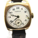 Vertex; gents 9ct gold wristwatch with presentation inscription, working at lotting. P&P Group 1 (£