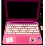 HP Stream laptop in pink, with charger. P&P Group 2 (£18+VAT for the first lot and £3+VAT for