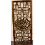 19th Century Chinese fretwork wooden panel with dragon and phoenix central motif, 49 x 112 cm. Not