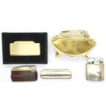 Ronson; a large brass table lighter, with four further cigarette lighters including a boxed example.