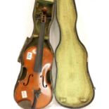 Cased violin with two piece back, no makers name. Not available for in-house P&P, contact Paul O'Hea