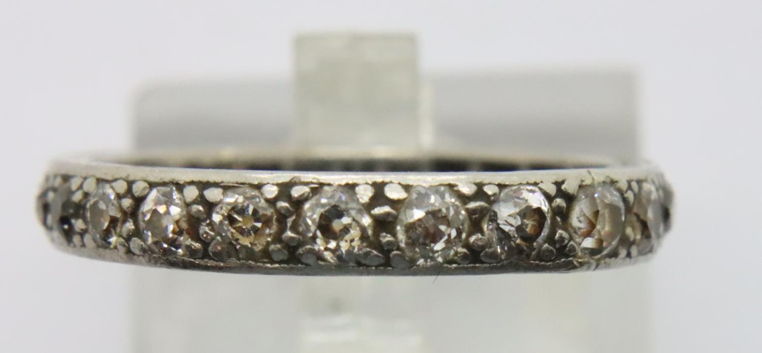 Presumed 18ct white gold diamond and sapphire eternity ring, size Q. P&P Group 1 (£14+VAT for the