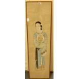 Chinese gouache of a Maiden on handmade paper, 34 x 121 cm. Not available for in-house P&P,