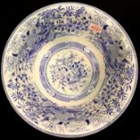 Mintons, a substantial wash bowl decorated in blue over white, D: 29 cm. Not available for in-