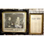 Framed lithograph and poem of the history of the Duchess of Suffolk and her husband Bertie,