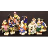 Ten mixed small Continental figurines, Sitzendorf and others, tallest H: 13cm. P&P Group 3 (£25+