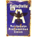 WWII period German Enamel Tram Stop Sign, 20 x 30 cm. P&P Group 2 (£18+VAT for the first lot and £