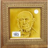 Framed Minton tile of Gladstone, 14 x 14 cm. P&P Group 2 (£18+VAT for the first lot and £3+VAT for