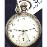 Buren; gents hallmarked silver pocket watch in brown leather case, working at lotting. P&P Group
