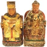 Pair of antique carved and painted Oriental figures, H: 22 cm. P&P Group 3 (£25+VAT for the first