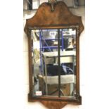 Walnut veneered bevelled edge mirror, 75 x 40 cm. Not available for in-house P&P, contact Paul O'Hea