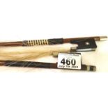 Two antique violin bows, unnamed. P&P Group 2 (£18+VAT for the first lot and £3+VAT for subsequent