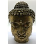 Bronze hollow cast Buddha head, H : 18 cm. P&P Group 2 (£18+VAT for the first lot and £3+VAT for
