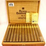 Boxed twenty-five Royal Barbados number 3 handmade cigars. P&P Group 1 (£14+VAT for the first lot