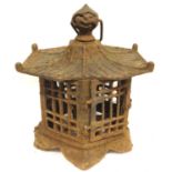 A 19th Century cast iron pagoda form bird cage, H: 28 cm, with damage. Not available for in-house