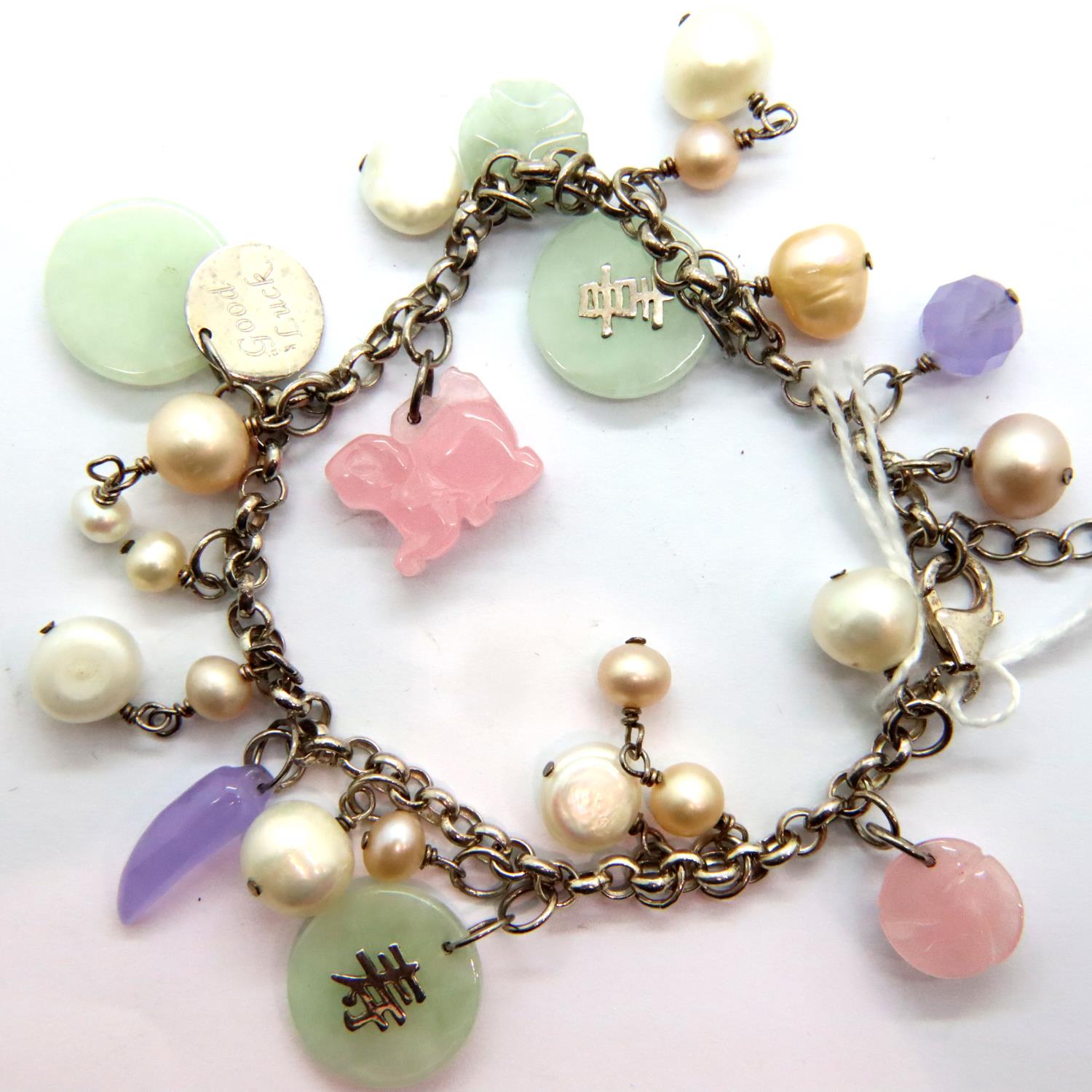 Jade and pearl silver bracelet. P&P Group 1 (£14+VAT for the first lot and £1+VAT for subsequent - Image 2 of 2