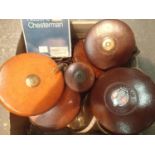 A box of vintage mixed Rabone Chesterman surveying tape measures. P&P Group 2 (£18+VAT for the first