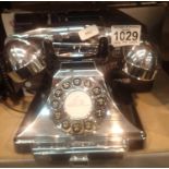 Silver GPO Carrington, push button telephone in 1920s styling with pull-out pad tray; compatible