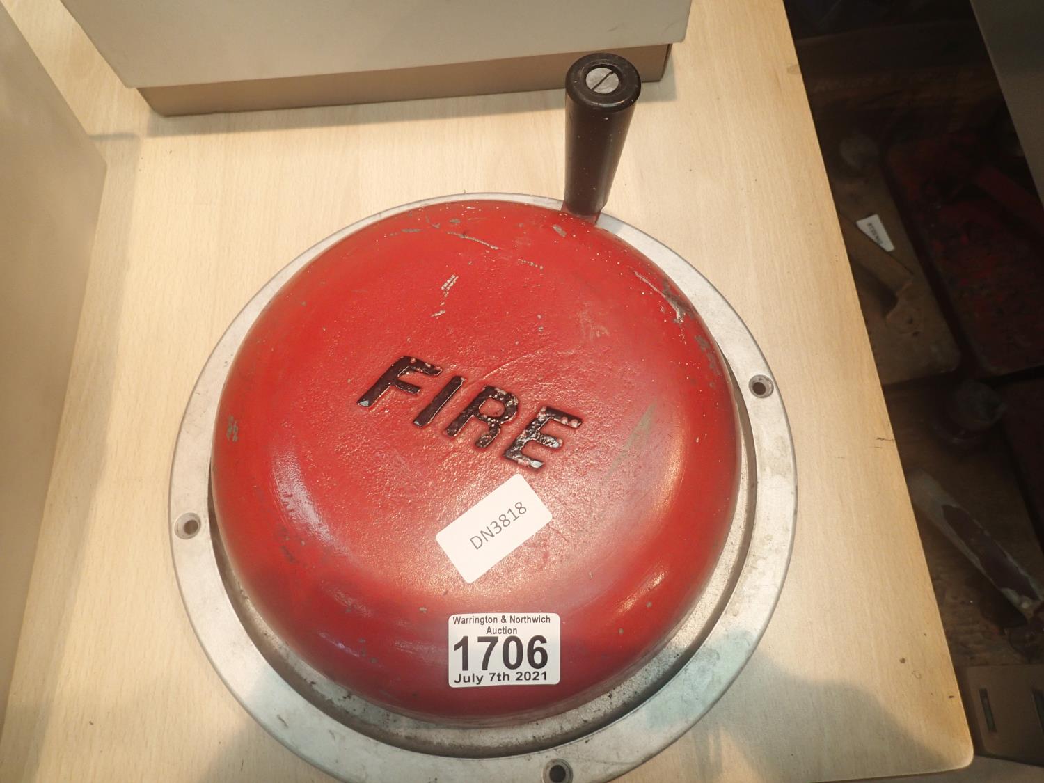 A vintage red metal wall mounting fire bell. Not available for in-house P&P, contact Paul O'Hea at