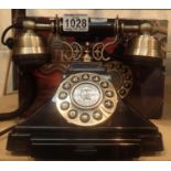 GPO Duke, push button telephone with a black & brass finish and cloth, handset curly cord,