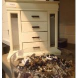 Jewellery box with costume jewellery contents and a box of buttons. Not available for in-house P&
