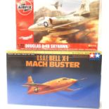 Airfix Douglas Skyhawk and Tamiya USAF Bell x1 Mach Buster, both 1:72 scale appear complete,