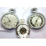Three pocket watches including a railway example, working at lotting. P&P Group 1 (£14+VAT for the
