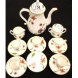 Royal Worcester Astley gilt coffee set with five cups, six saucers, coffee pot, cream and sugar. P&P